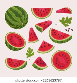 sandía rebanada. dibujos animados de colores con frutas frescas. Ilustraciones de dibujos animados