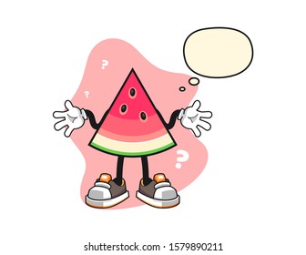 Sliced watermelon confused with thought bubble cartoon. Mascot Character vector.