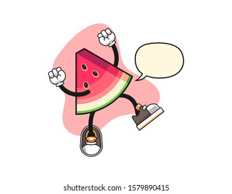 Sliced watermelon excited with speech bubble cartoon. Mascot Character vector.