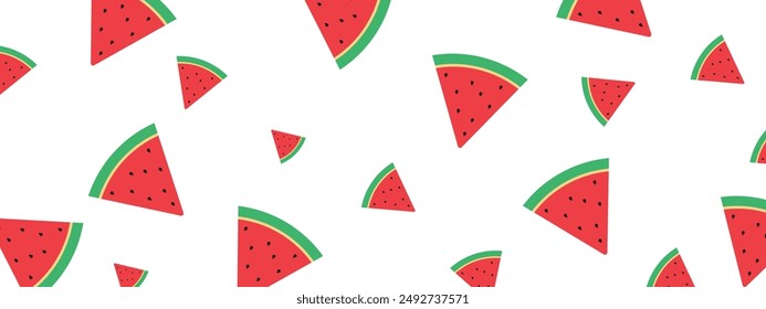 Sliced of watermelon fruit falling isolated on white background. Vector illustration