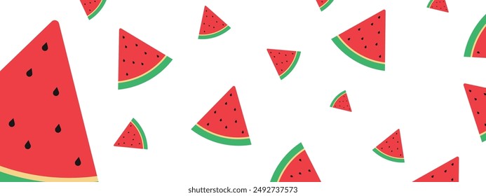 Sliced of watermelon fruit floating isolated on white background. Vector illustration