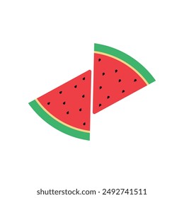 Auf weißem Grund isolierte Wassermelonenfrüchte in Scheiben. Vektorillustration
