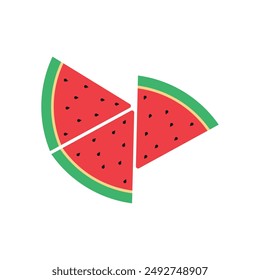 Sliced of watermelon fruit isolated on white background. Vector illustration