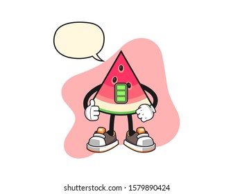 Sliced watermelon full power with speech bubble cartoon. Mascot Character vector.
