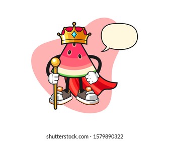 Sliced watermelon king with speech bubble cartoon. Mascot Character vector.