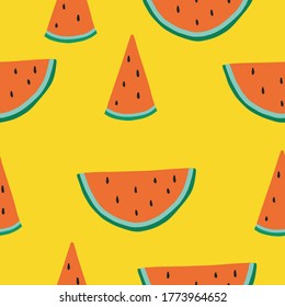 Sliced sliced watermelon on a yellow background