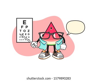 Sliced watermelon optician with speech bubble cartoon. Mascot Character vector.