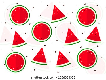 Sliced watermelon pattern on background. Flat lay, top view. Vector illustration