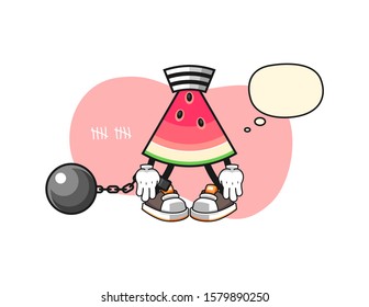 Sliced watermelon prisoner with thought bubble cartoon. Mascot Character vector.