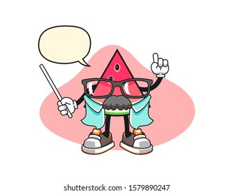 Sliced watermelon scientist professor with speech bubble cartoon. Mascot Character vector.
