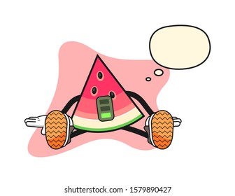 Sliced watermelon tired with thought bubble cartoon. Mascot Character vector.
