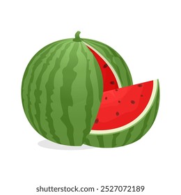 Ilustración vectorial de sandía en rodajas, fruta fresca de verano 