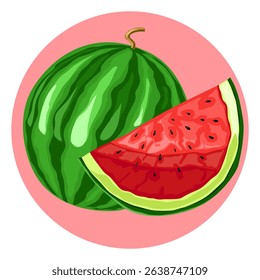 Sliced Watermelon Vector Illustration – Fresh and Juicy, Juicy Watermelon Slice, Colorful Flat Vector Art