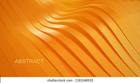 Sliced wavy surface. Vector futuristic illustration. Orange abstract background. 3d relief with curved plastic ribbons. Decoration element. Modern fresh cover design