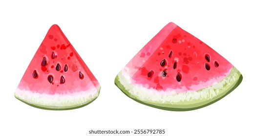 Sliced ​​watermelon wedges. Vector watercolor illustration of berries and fruits