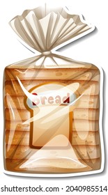 Sliced wheat breads in packaged sticker on white background illustration