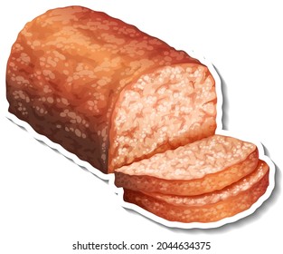 Sliced wheat breads sticker on white background illustration