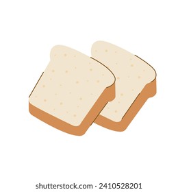 Sliced white bread, toast bread, roasted crouton vector illustration isolated on a white background. Bakery product in flat style.