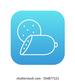 Sliced wurst line icon for web, mobile and infographics. Vector white icon on the blue gradient square with rounded corners isolated on white background.