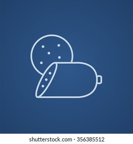 Sliced wurst line icon for web, mobile and infographics. Vector light blue icon isolated on blue background.