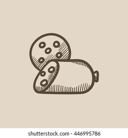 Sliced wurst vector sketch icon isolated on background. Hand drawn Sliced wurst icon. Sliced wurst sketch icon for infographic, website or app.