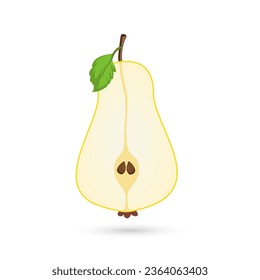 A sliced of yellow pear fruit cut on isolated background. Cut of healthy pear fruit concept in yellow color, vector illustration
