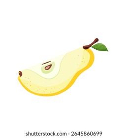 Sliced yellow pear. slice of cut fresh juicy yellow pear, fruit slices, healthy vegetarian snack. Vector illustration
