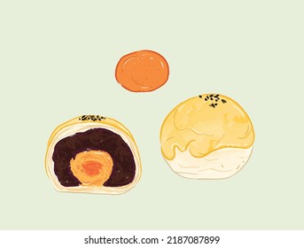 Sliced yellow round yolk pastry in flat vector illustration