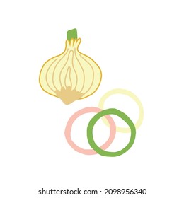 Sliced yellow shallots ring slices hand drawn naive art
