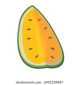 Sliced yellow watermelon vector illustration, hybrid yellow water melon, semangka kuning clip art, watermelon slice isolated on white background