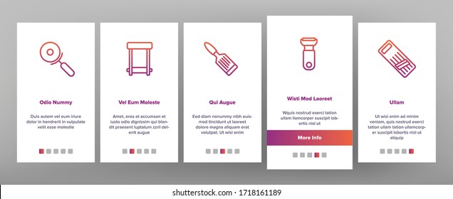 Slicer Kitchenware Onboarding Icons Set Vector. Manual And Electronic Food Slicer, Pizza Cutter, Cheese Knife Kitchen Utensil Illustrations