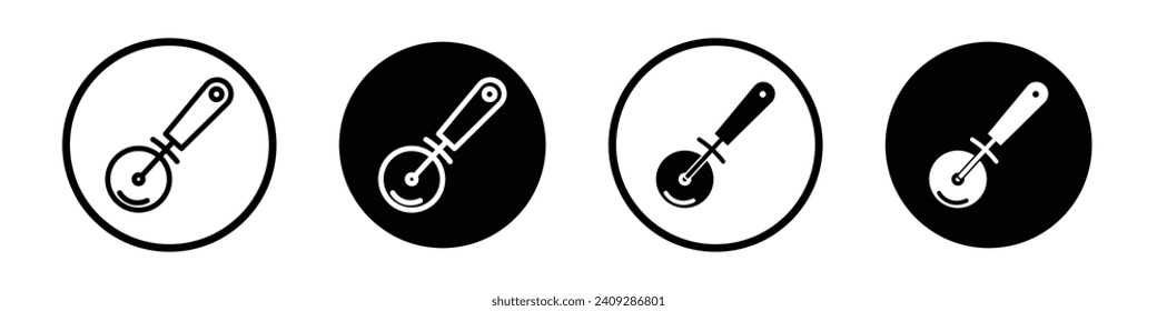 Slicer pizza icon set. Pizza roll circle cutter vector symbol in a black filled and outlined style. Slice cutter tool sign.