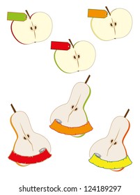 Slices of apples and pears with labels