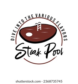 Slices of beef steak in the shape of a pond for a grilled meat restaurant logo