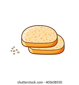 Slices of bread and crumbs.