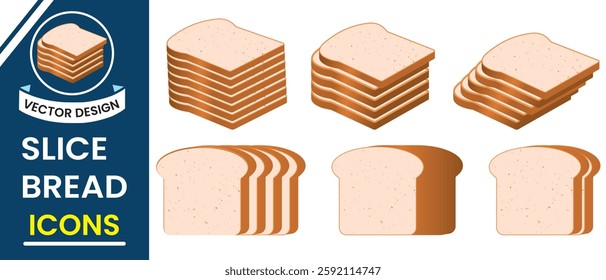 Slices bread icon, vector set. Bread, bakery icon, toasted slice bread vector silhouette isolated on white background. sliced bread flat vector icon for food apps, logo, websites. Vector illustration.