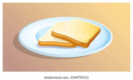 Slices of bread in the plate concept isolated on light brown background in vector illustration