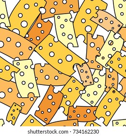 Slices of cheese of different color tons. Seamless pattern