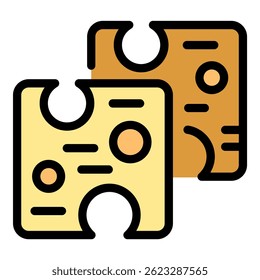 Slices cheese icon. Outline slices cheese vector icon color flat isolated