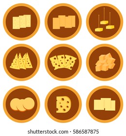 Slices of cheese, set icons, vector illustration