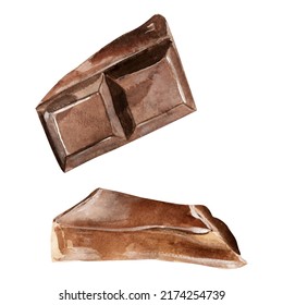 Slices of chocolate cocoa candy imitation watercolor. Template for decorating designs and illustrations.