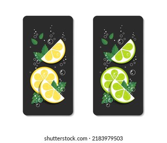 Slices of citrus fruits and mint leaves. Fresh, sparkling, cool, colorful flat vector illustration. Best for web, print, posters, branding design and promotion.