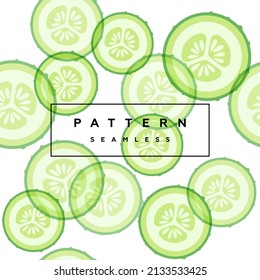 Slices of Cucumber. Seamless pattern. Transparent slices of cucumber,  vegetables and frame with text is on separate layer.