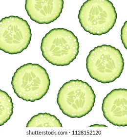 Slices Of Cucumber. Vector Seamless Pattern