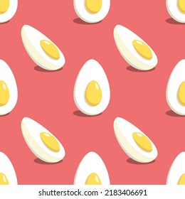 Slices of eggs on red background vector seamless pattern. Best for textile, wallpapers, home decoration, wrapping paper, package and web design.