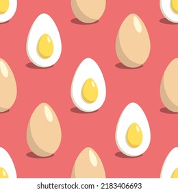 Slices of eggs on red background vector seamless pattern. Best for textile, wallpapers, home decoration, wrapping paper, package and web design.