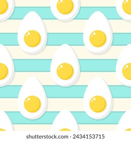 Slices of eggs on striped background. Vector seamless pattern. Best for textile, wallpapers, kitchen decoration, wrapping paper, package and your design.