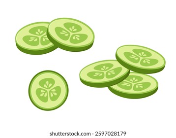 Slices of fresh cucumbers. Vector illustration. Flat style. Isolated on a white background