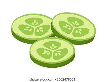 Slices of fresh cucumbers. Vector illustration. Flat style. Isolated on a white background	
