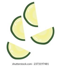 Slices of fresh green zucchini on white background